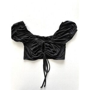 Crop Puff Sleeve Lace Up Top M Goth Milkmaid Festival Dark Coquette Peasant Poet